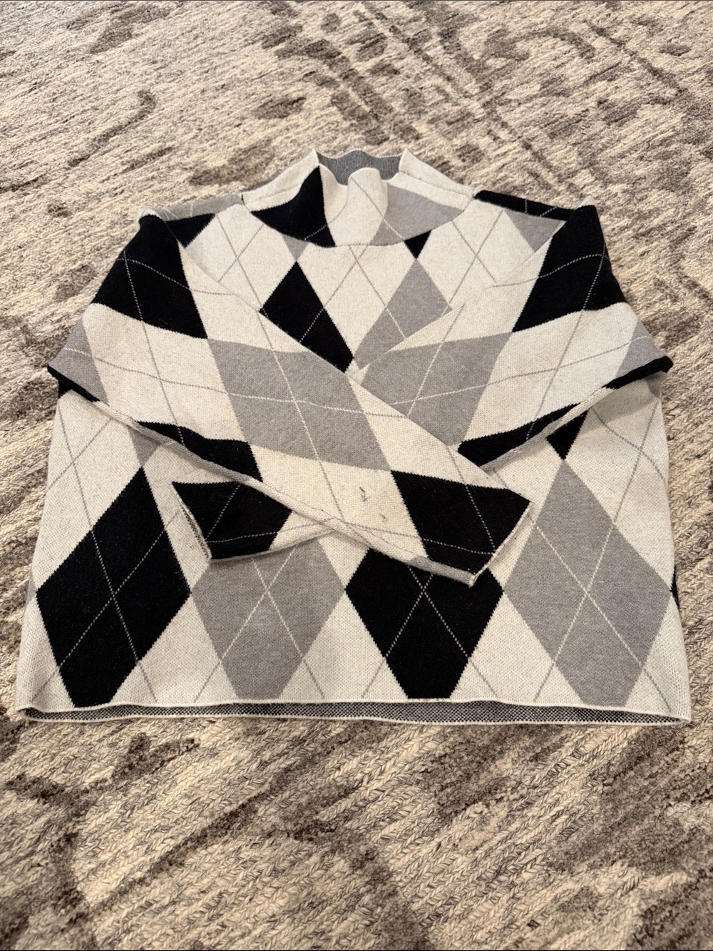 Maeve Men's Argyle Crewneck Sweater - Black, Gray & Cream